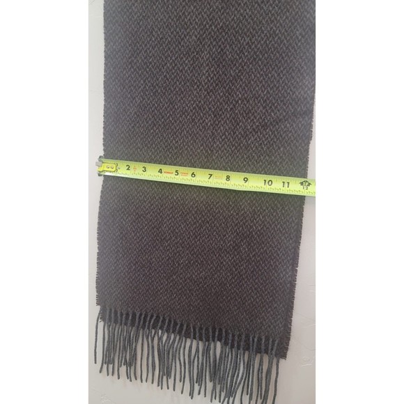 Enzo Mantovani 100%Cashmere GreyBrown Woven Pattern Fringe Hem Scarf Sz. 68"×12" - Picture 5 of 9